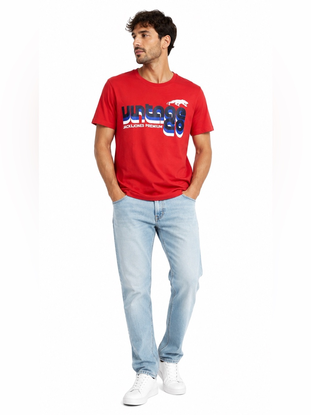 Jack & Jones Premium Vintage Clothing Red Graphic Tee Size Large Retro Logo